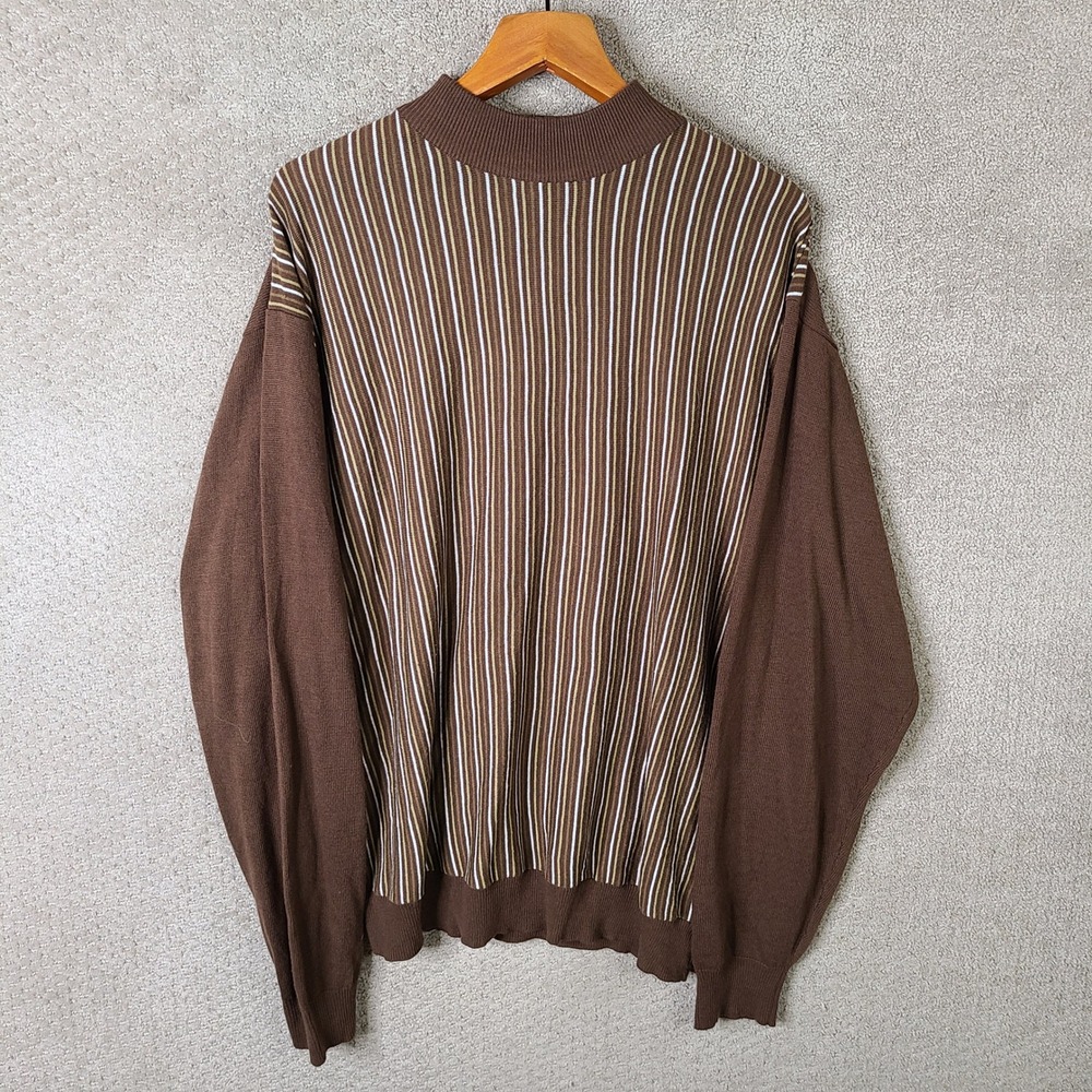 New Gen Sweater Mens 3XL Brown Striped Mock Neck Acrylic Long Sleeve Casual